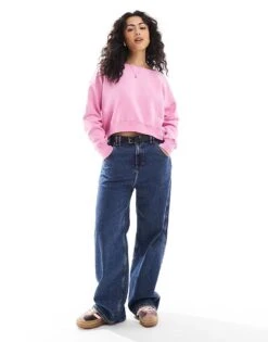 Hollister Off Shoulder Boyfriend Sweat Top In Pink For Women -Hollister Shop 207900876 3