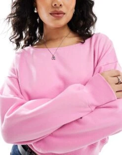 Hollister Off Shoulder Boyfriend Sweat Top In Pink For Women -Hollister Shop 207900876 4