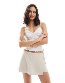 Hollister Linen Wrap Skort In Oatmeal For Women