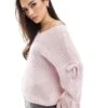 Hollister Slouchy Off The Shoulder Applique Bow Knit Jumper In Lilac For Women Pale Lilac