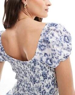 Hollister Shirred Bust Drop Waist Bubble Skort Dress In Blue Floral For Women Multi -Hollister Shop 207900920 2