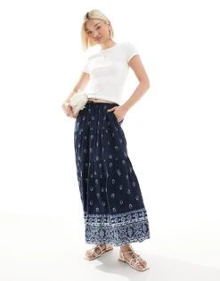 Hollister Maxi Skirt With Contrast Hem Detail In Navy For Women