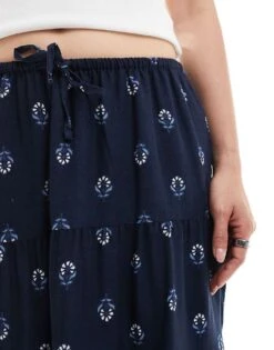 Hollister Maxi Skirt With Contrast Hem Detail In Navy For Women -Hollister Shop 207948161 4