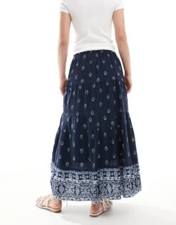 Hollister Maxi Skirt With Contrast Hem Detail In Navy For Women -Hollister Shop 207948161 5