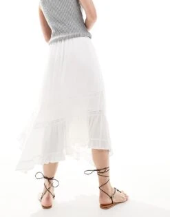 Hollister Panel Detail Fluted Hem Maxi Skirt In White For Women -Hollister Shop 207948178 3