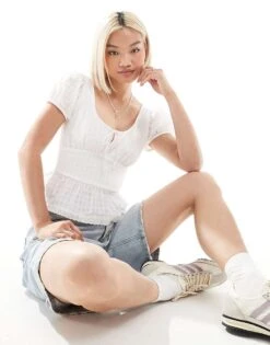 Hollister Milkmaid Short Sleeve Top In White For Women -Hollister Shop 207953330 1 white 1