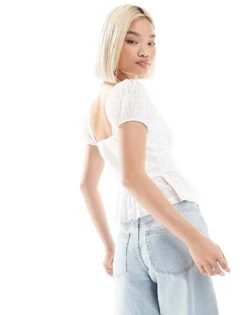 Hollister Milkmaid Short Sleeve Top In White For Women -Hollister Shop 207953330 4