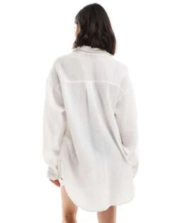 Hollister Long Sleeve Beach Cover Up Shirt With Crochet Inserts In White For Women -Hollister Shop 208108112 4
